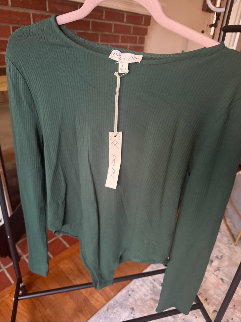 Ribbed Long-Sleeve Top in Forest Green - Bodysuit